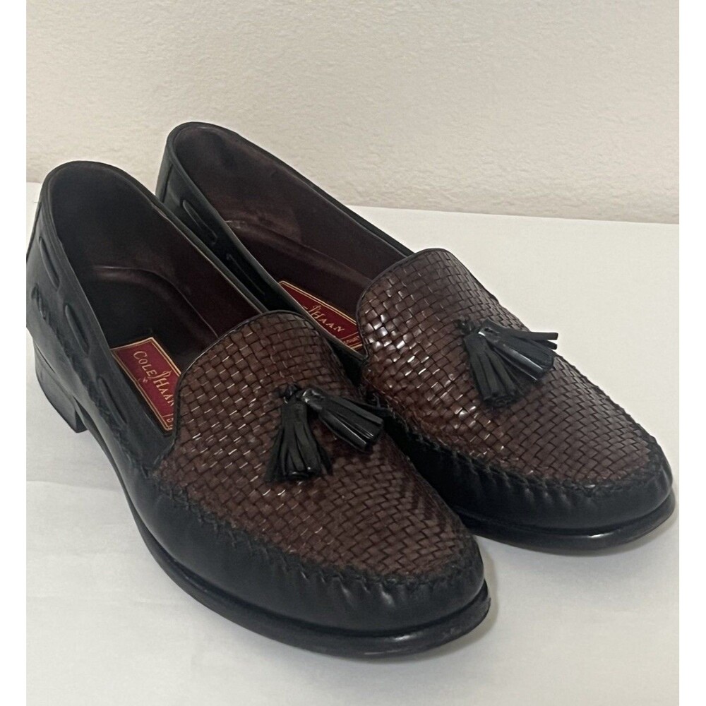 Cole Haan Country Women's Size 11B Black Brown Woven Leather Tassel Loafer F3584